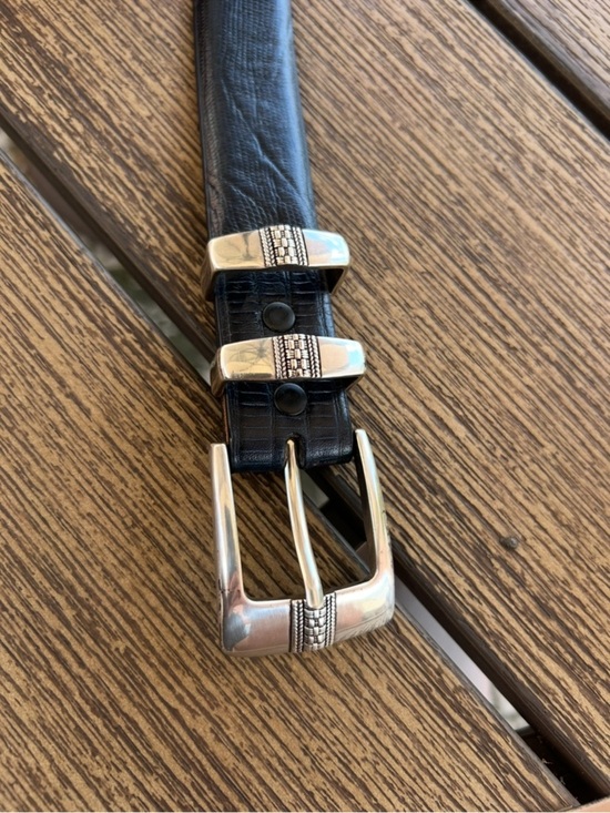 Italian Leather Black Belt Silver Buckle Classic Minimal Size 38 main image 4